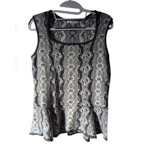 CAbi Black and Cream Sleeveless Peplum Knit Top